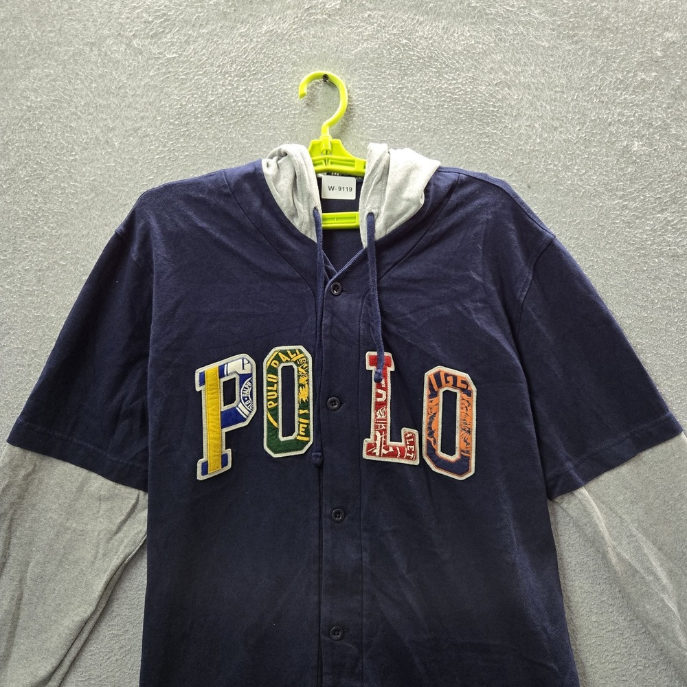 Polo Ralph Lauren Men Baesball L Navy Embroidered Colorblock Letters Hoodie